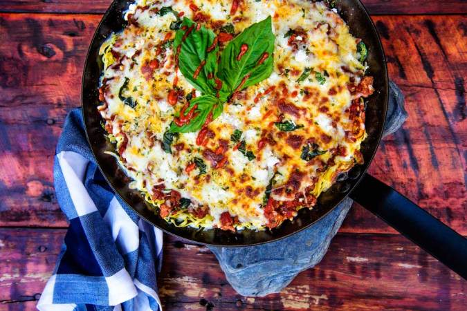 A Recipe for Easy, Cheesy, Skillet-Baked Linguine with Fresh Ground Elk