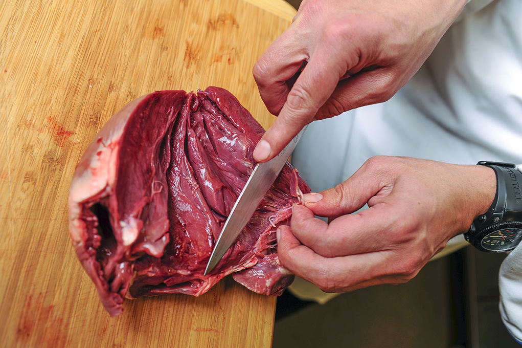 trimming deer heart