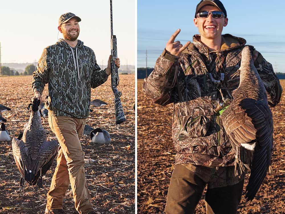 young geese hunters with their prize