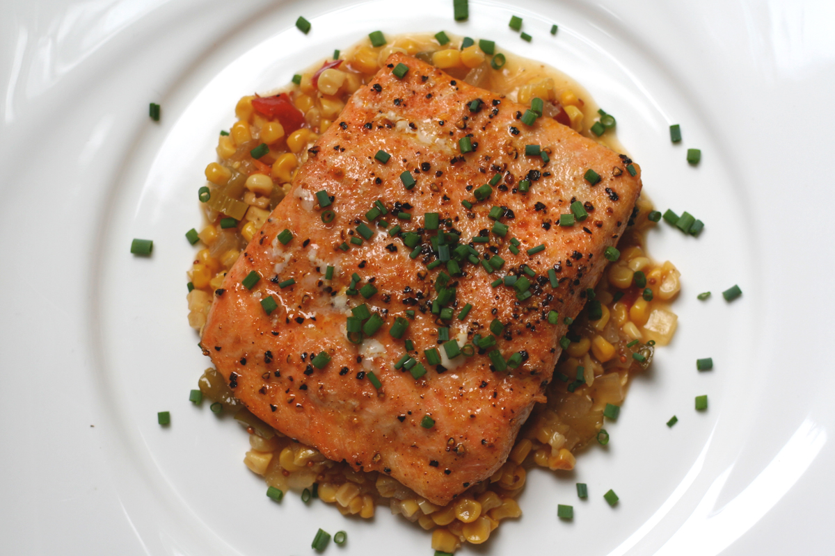 wild cooked salmon corn relish