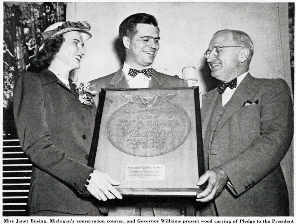 The Outdoor Life conservation pledge, presented to Harry Truman.