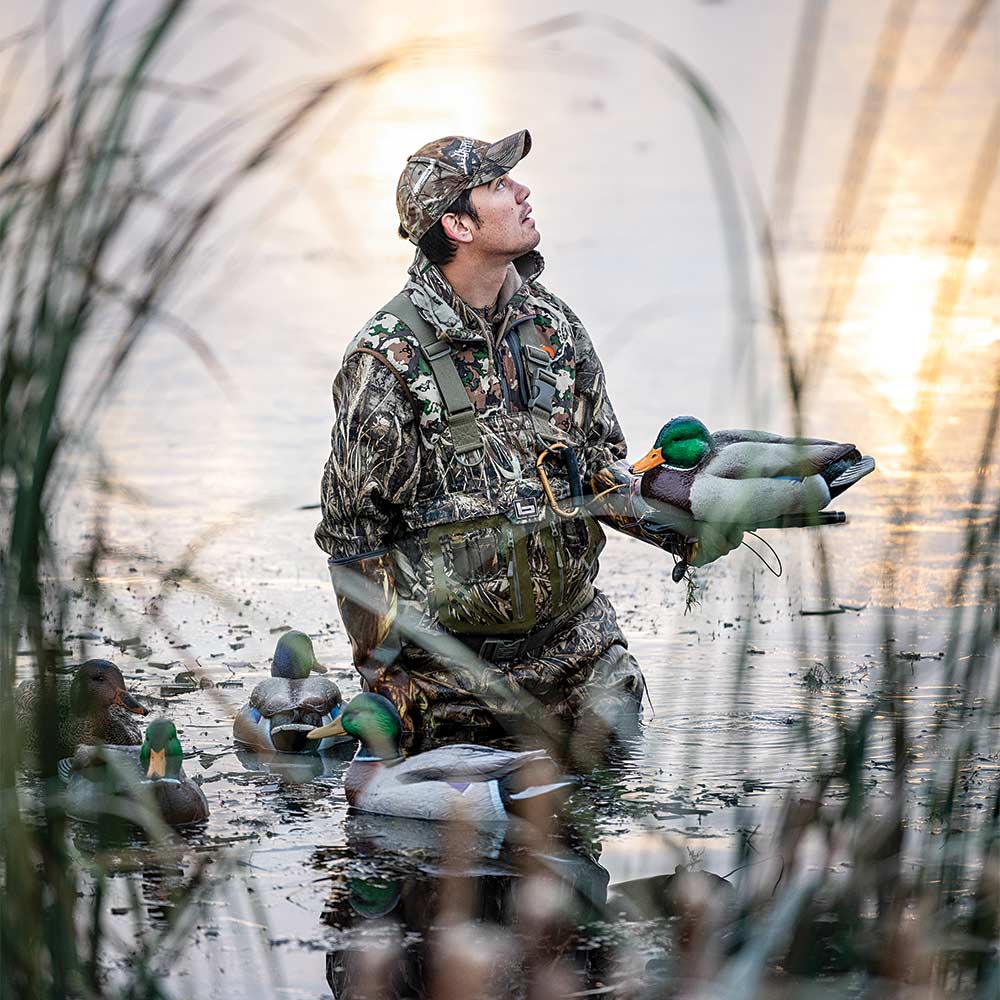 alex robinson holding greenhead duck decoy