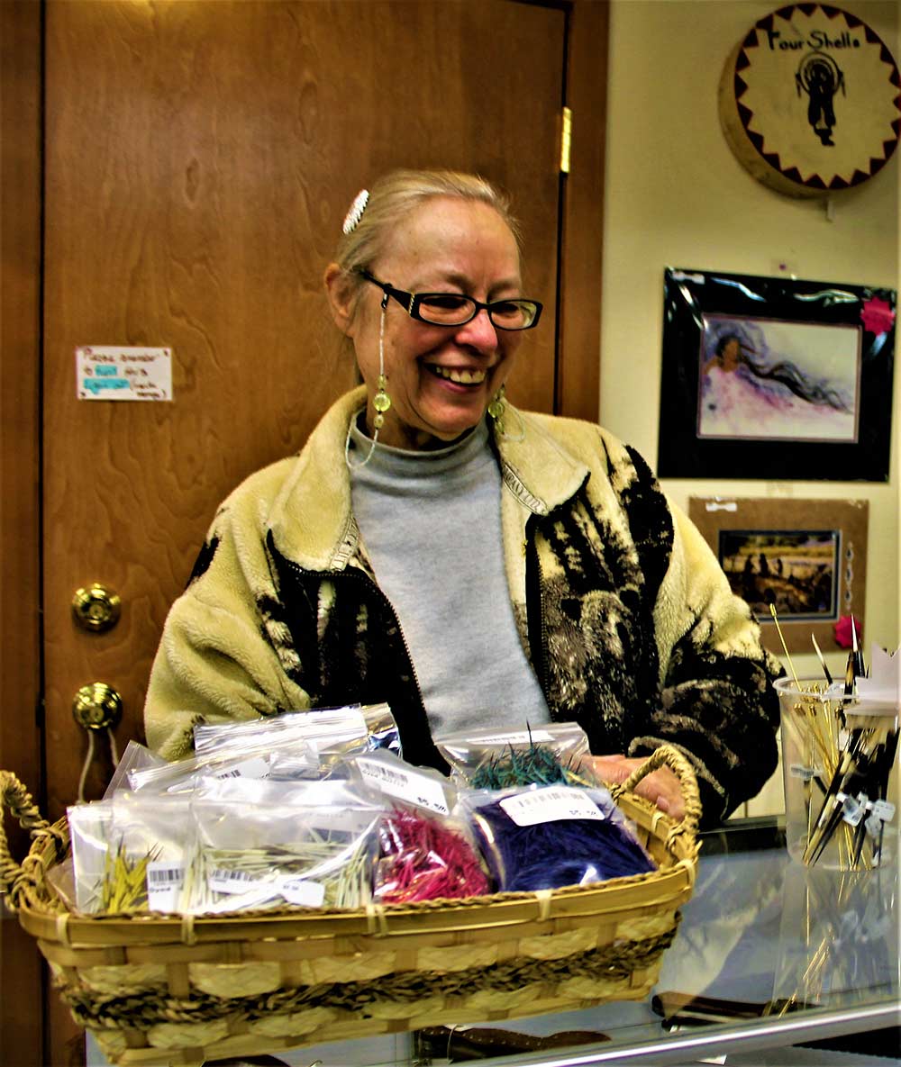 woman selling porcupine fur and quills