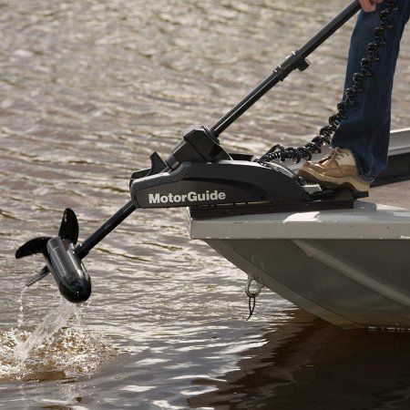 Trolling motor being pulled out of the water