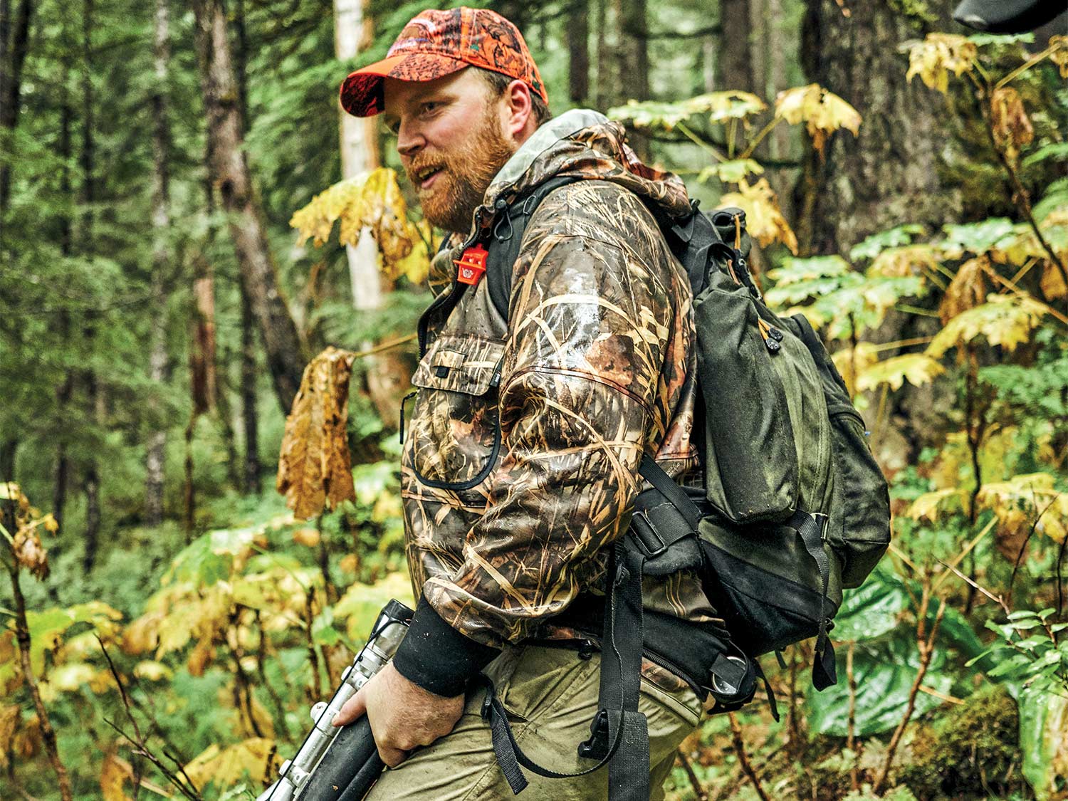 Hunter taking a break in Tongass National Forest.