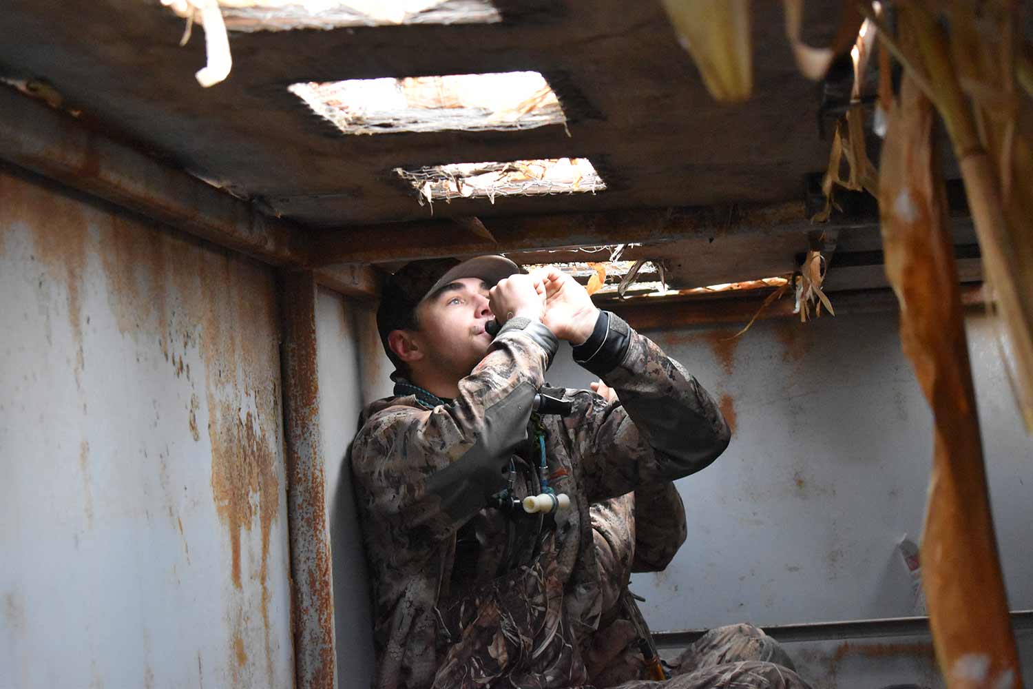 Hunter in a goose blind.