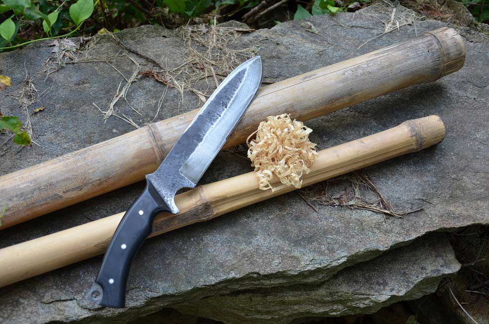 Bamboo wood after being scraped with a knife.