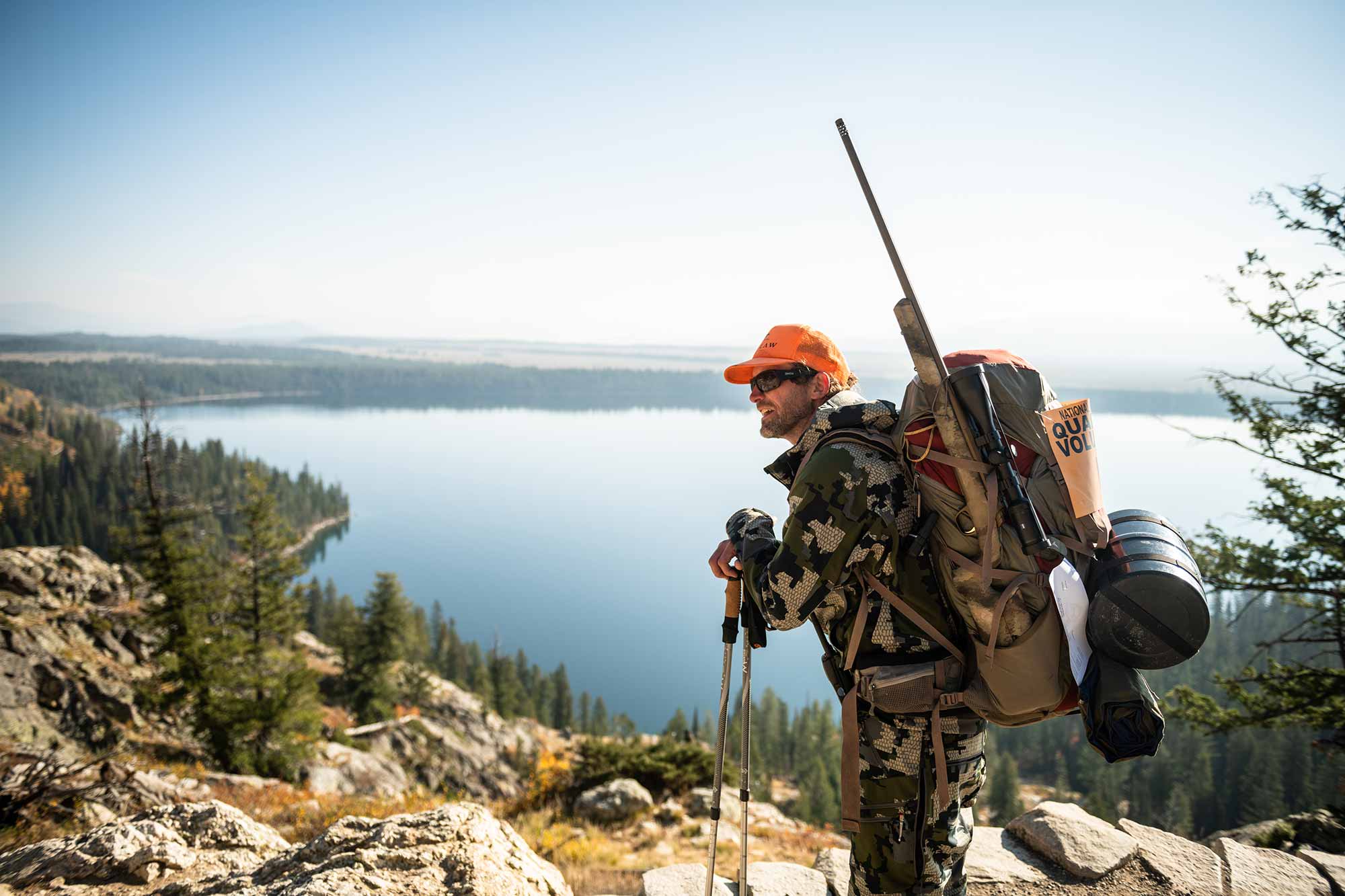 A volunteers hikes into the interior of the Grand Tetons.