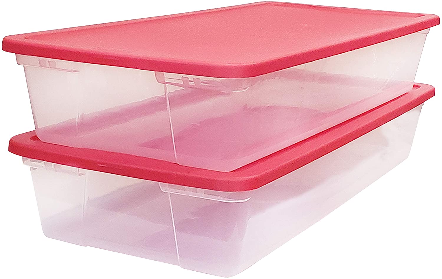 Homz 41Qt Clear Plastic Holiday Storage Container w/Red Snap Lock