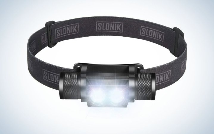  Black camping light with a powerful headlamp