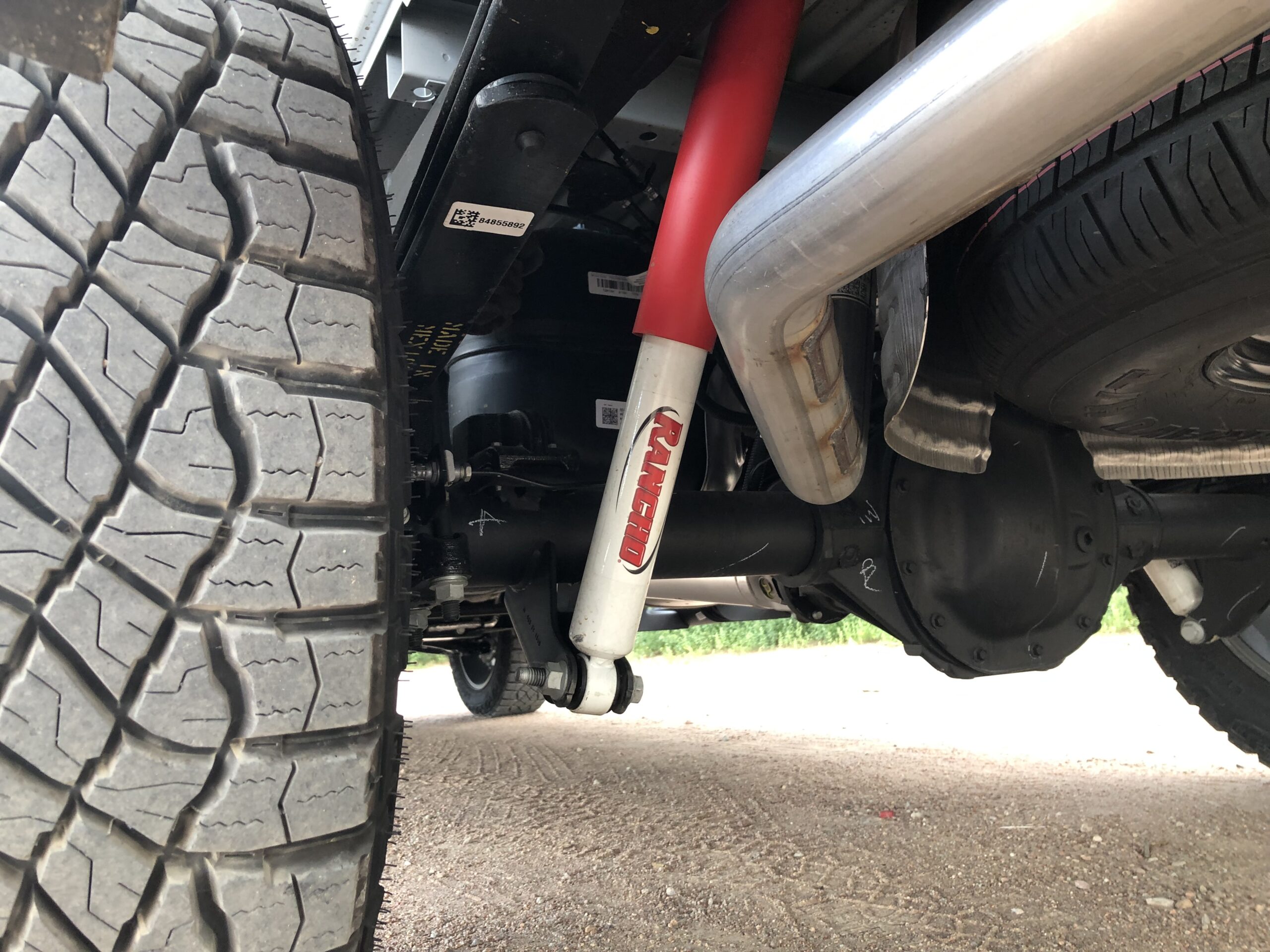 The lift kit gives the Silverado better ground clearence.