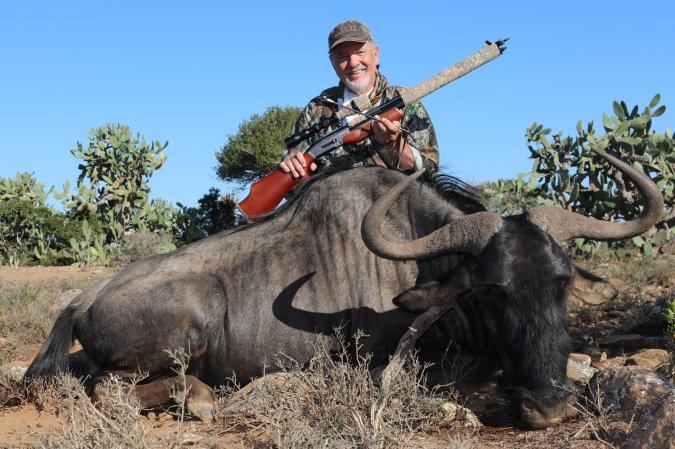 The author used the Seneca Dragon Claw, one of the most powerful air rifles, to take this wildebeest.