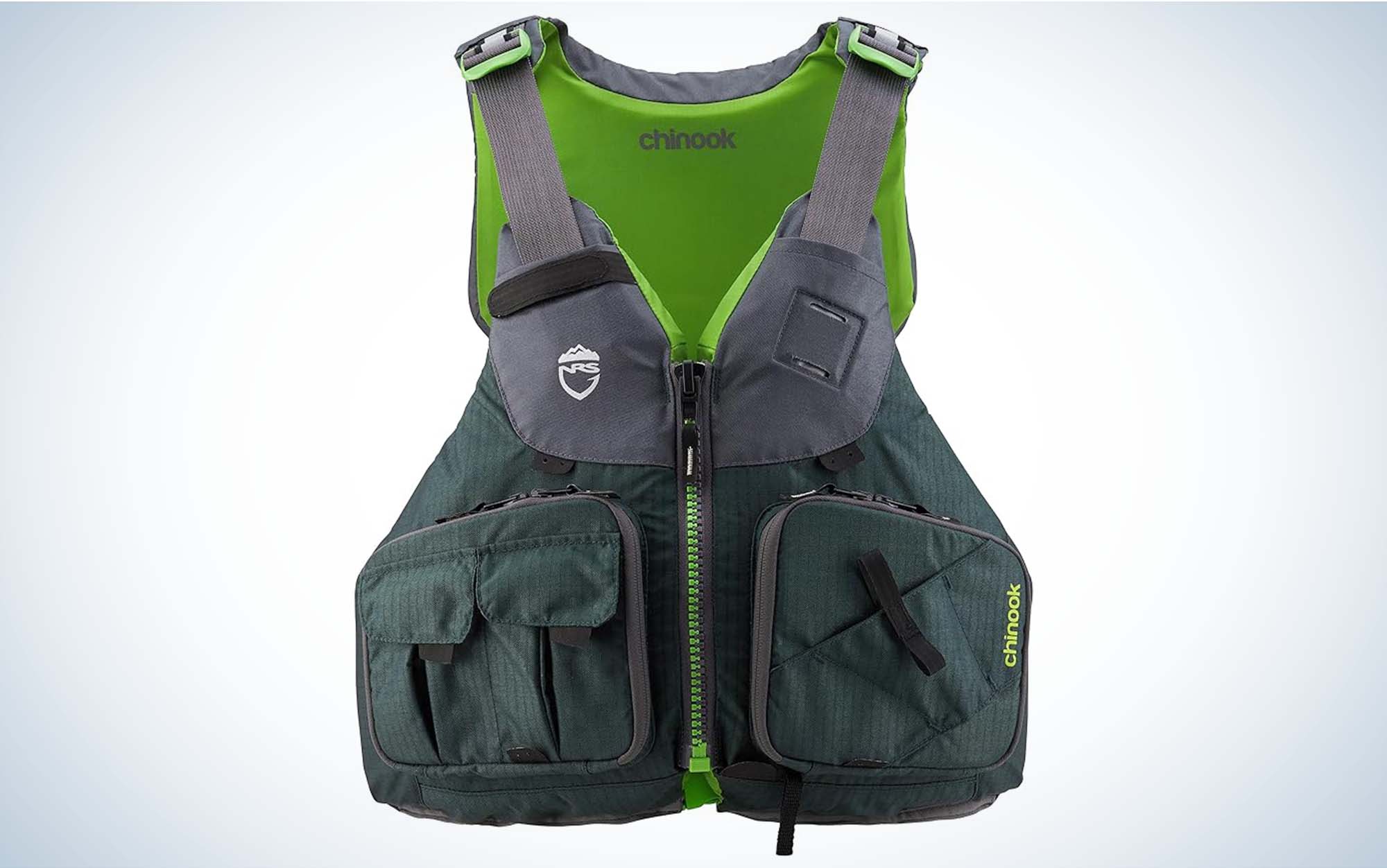 Utra Inflatable Fisher PFD vest has a front-opening zip