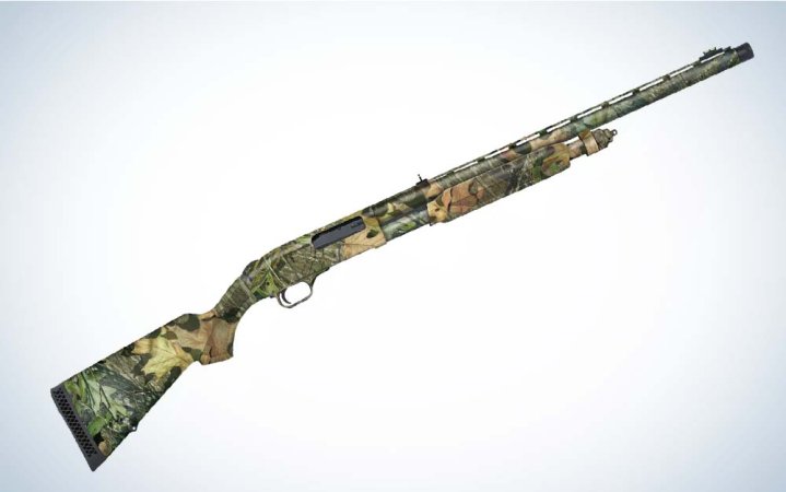  A camo-patterned shotgun