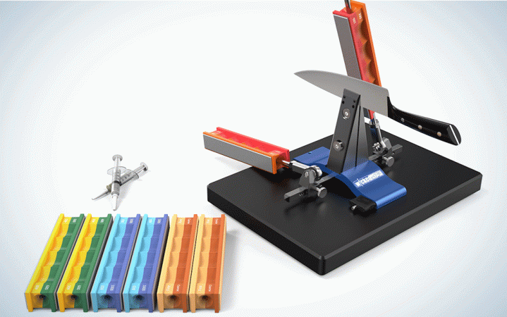  A multi-colored knife sharpening kit