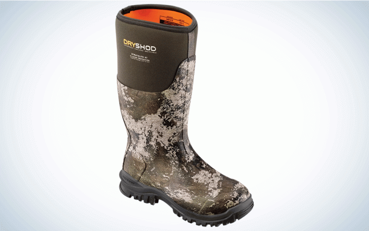  A camouflage hunting boot