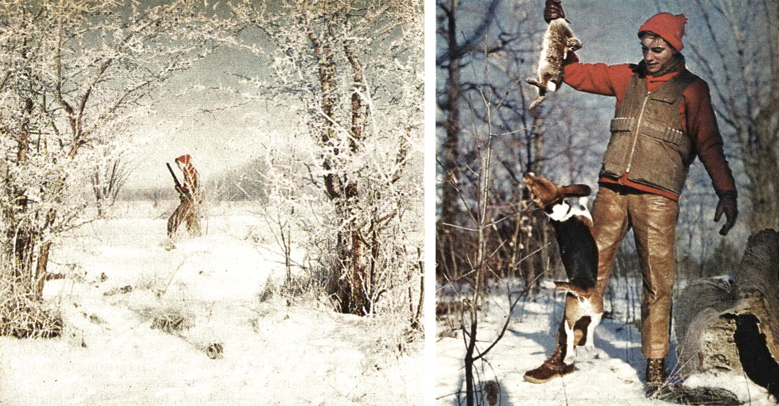 A 16-year-old hunting rabbits in the snow.