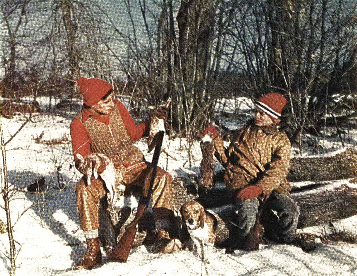 Brothers admire Ohio rabbits.