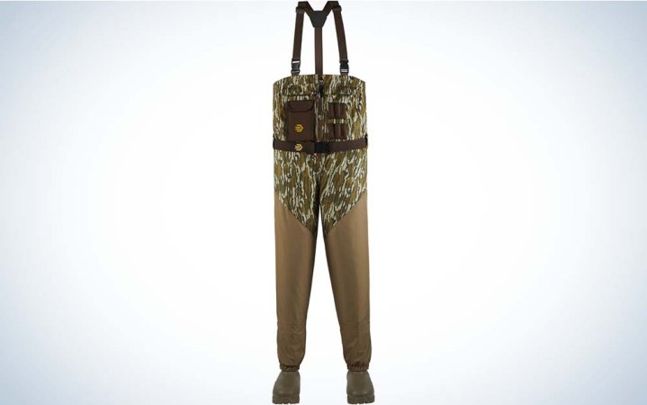  One of the best duck hunting waders with light green details and brown legs