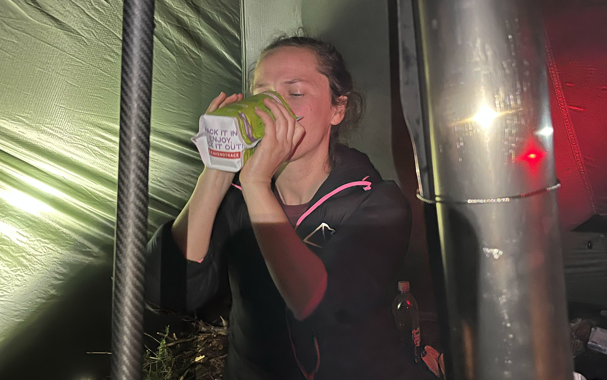 Laura drinks the rest of her Good-to-Go Pho.