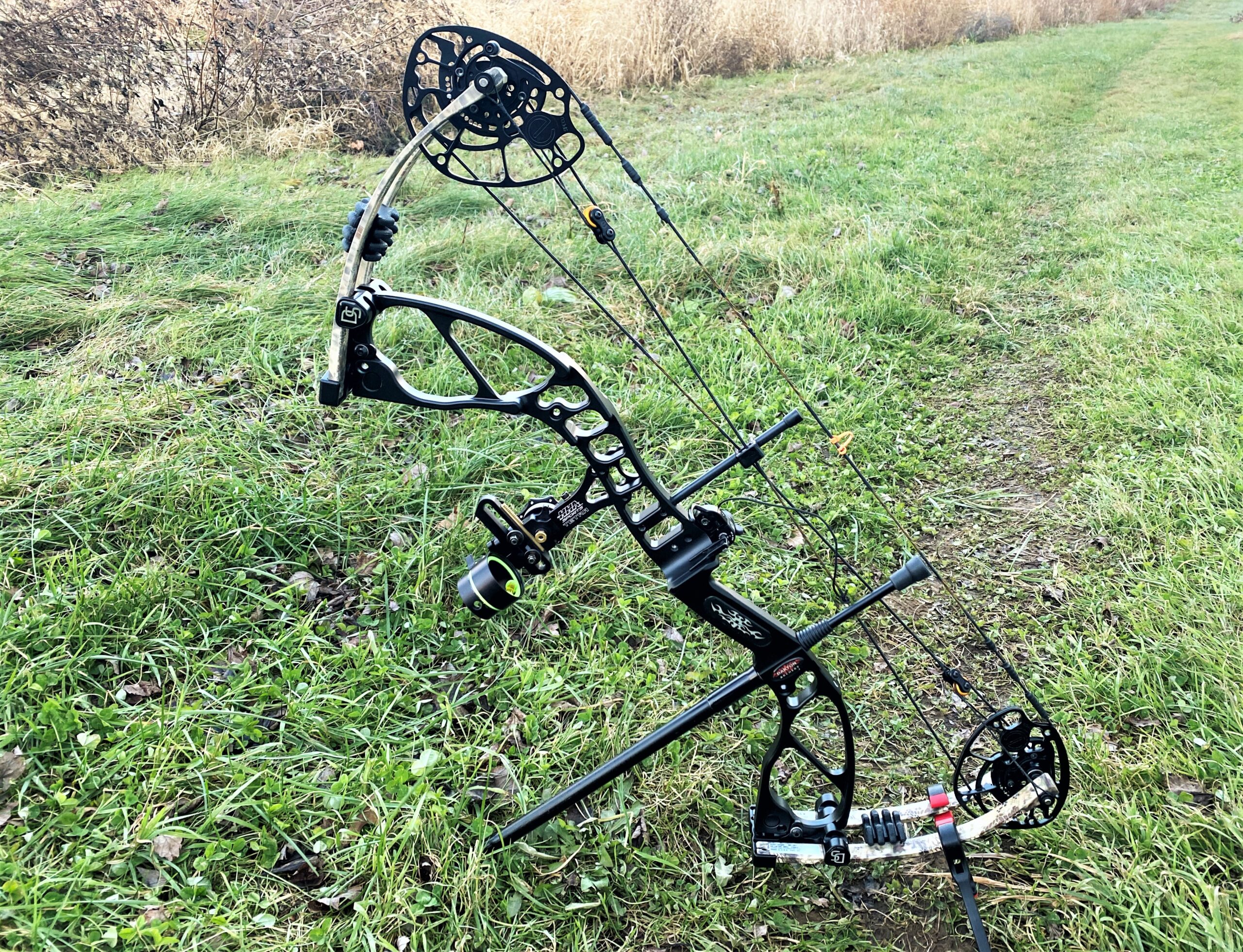 A black bow in the grass