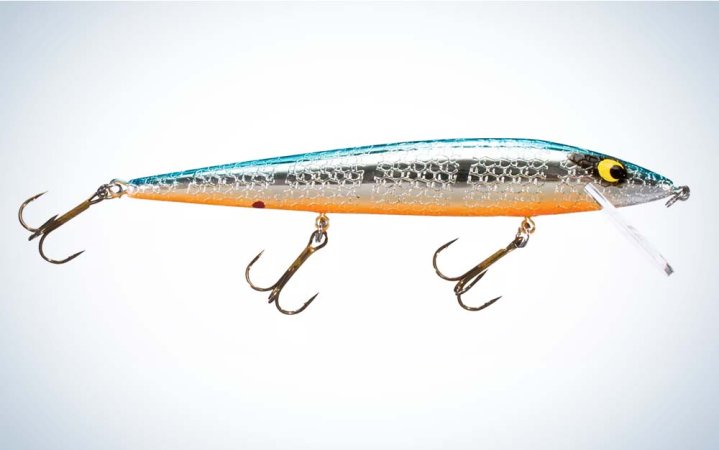  A silver, blue, and orange lure, one of the best trout lures