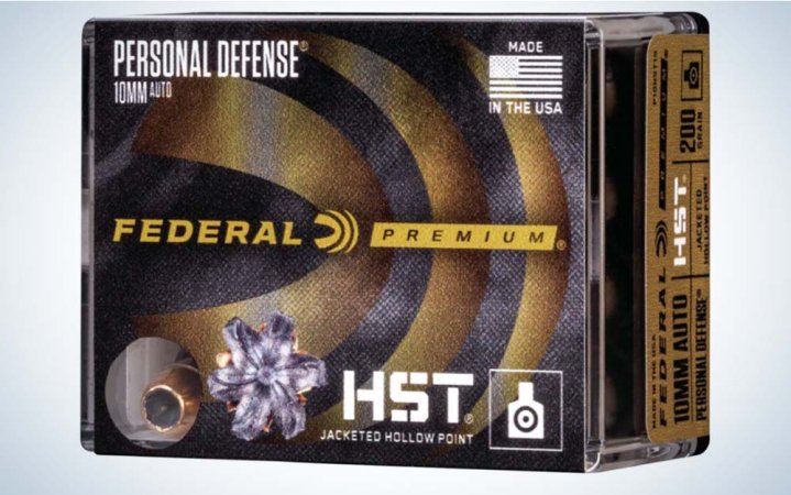  A black and brown box of best 10mm ammo