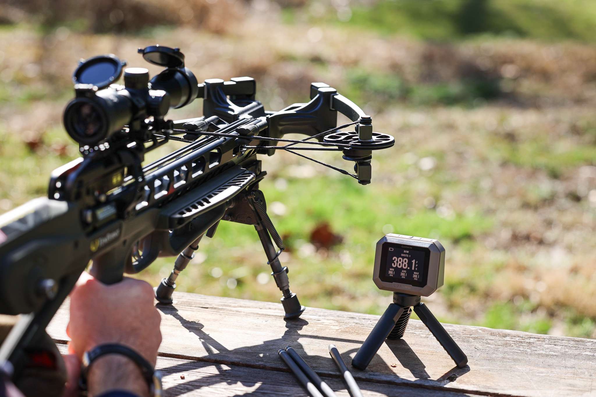 We used the Garmin chronograph to speed test the best crossbows 