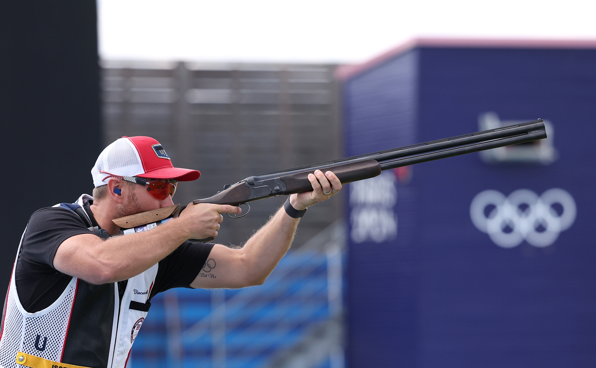 Gold medalist skeet shooter Vincent Hancock competes in Paris Olympics.