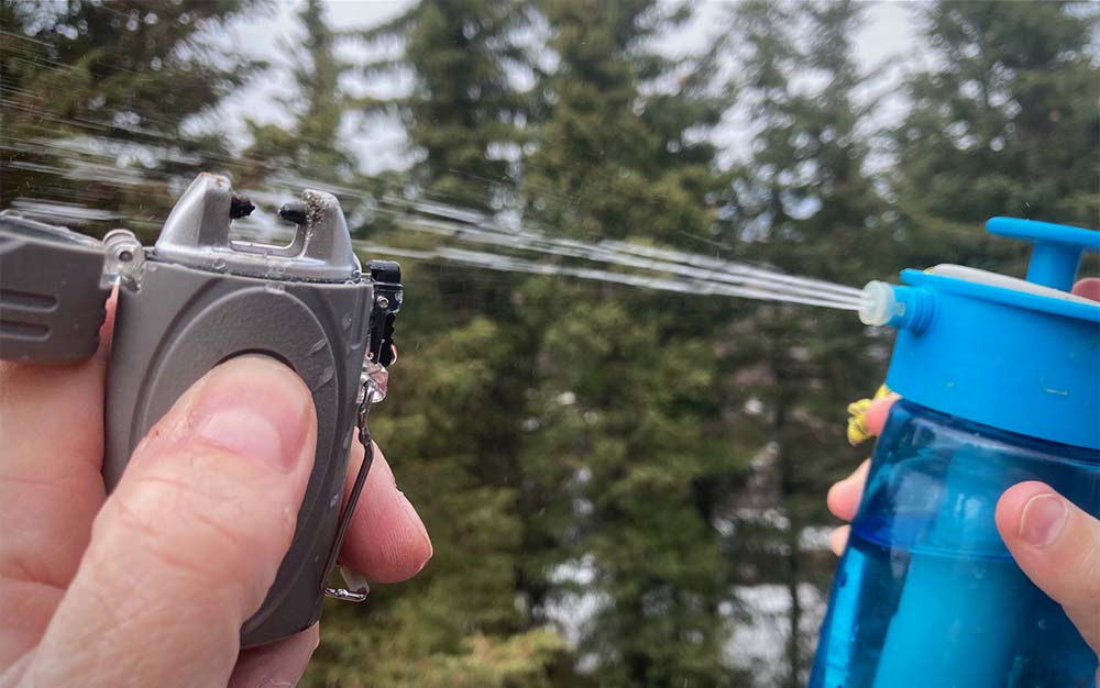 Lighters were soaked with water to see how they worked in the rain.