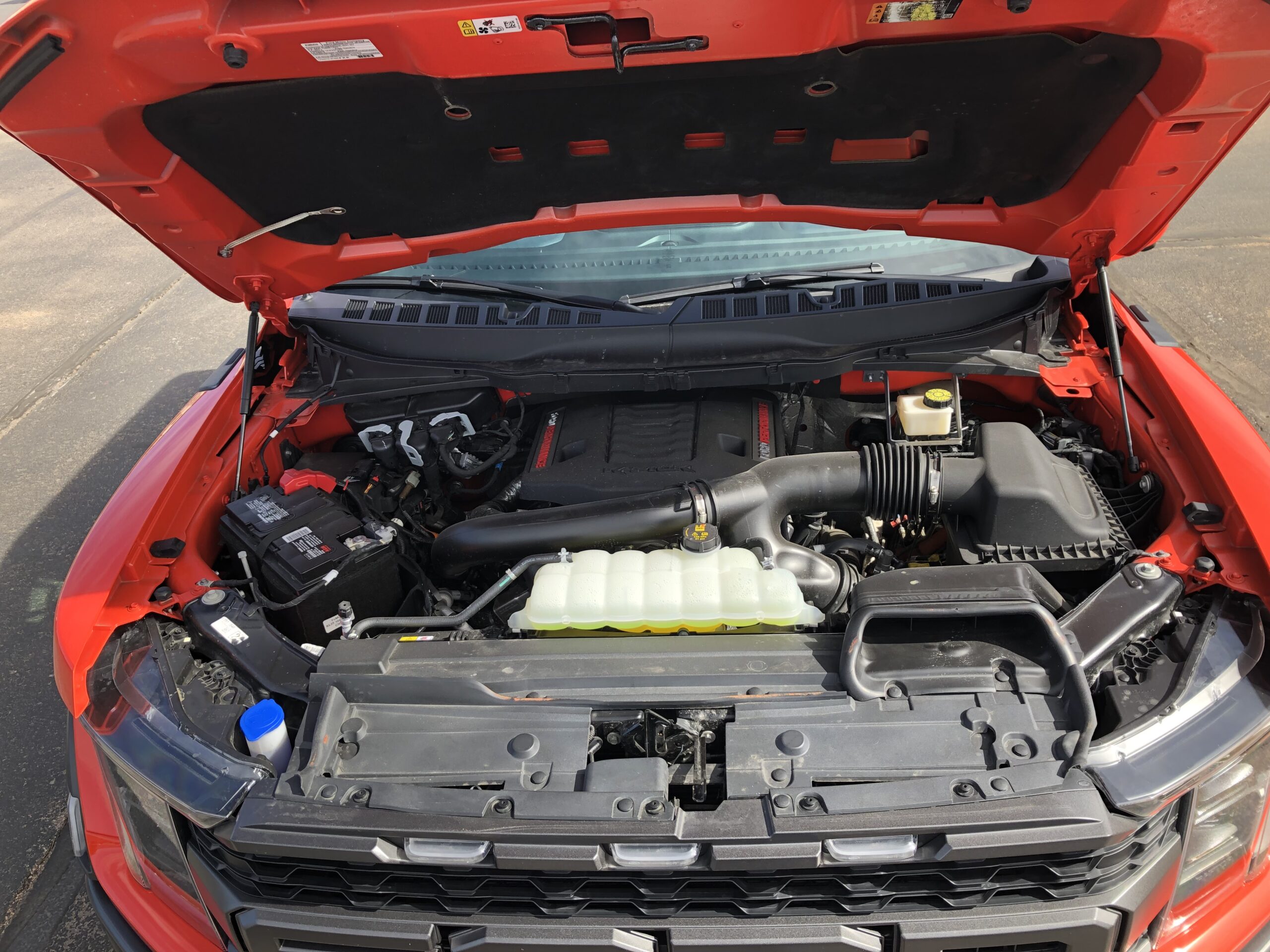 Under the hood of the Ford Raptor.