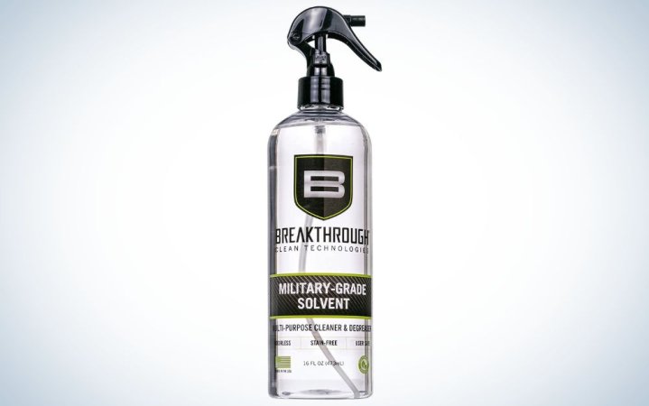  Breakthrough Military-Grade Solvent is the best non-toxic gun cleaning solvent.