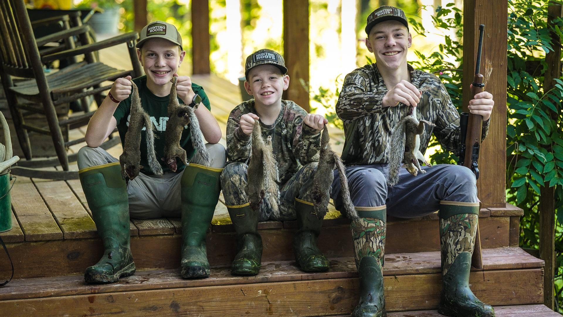 The author's sons after squirrel hunting.