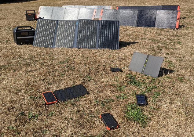 A variety of solar panels for camping