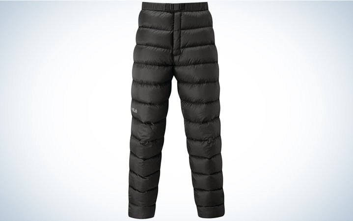  The Rab Argon Down Pants are the best puffer pants for winter.