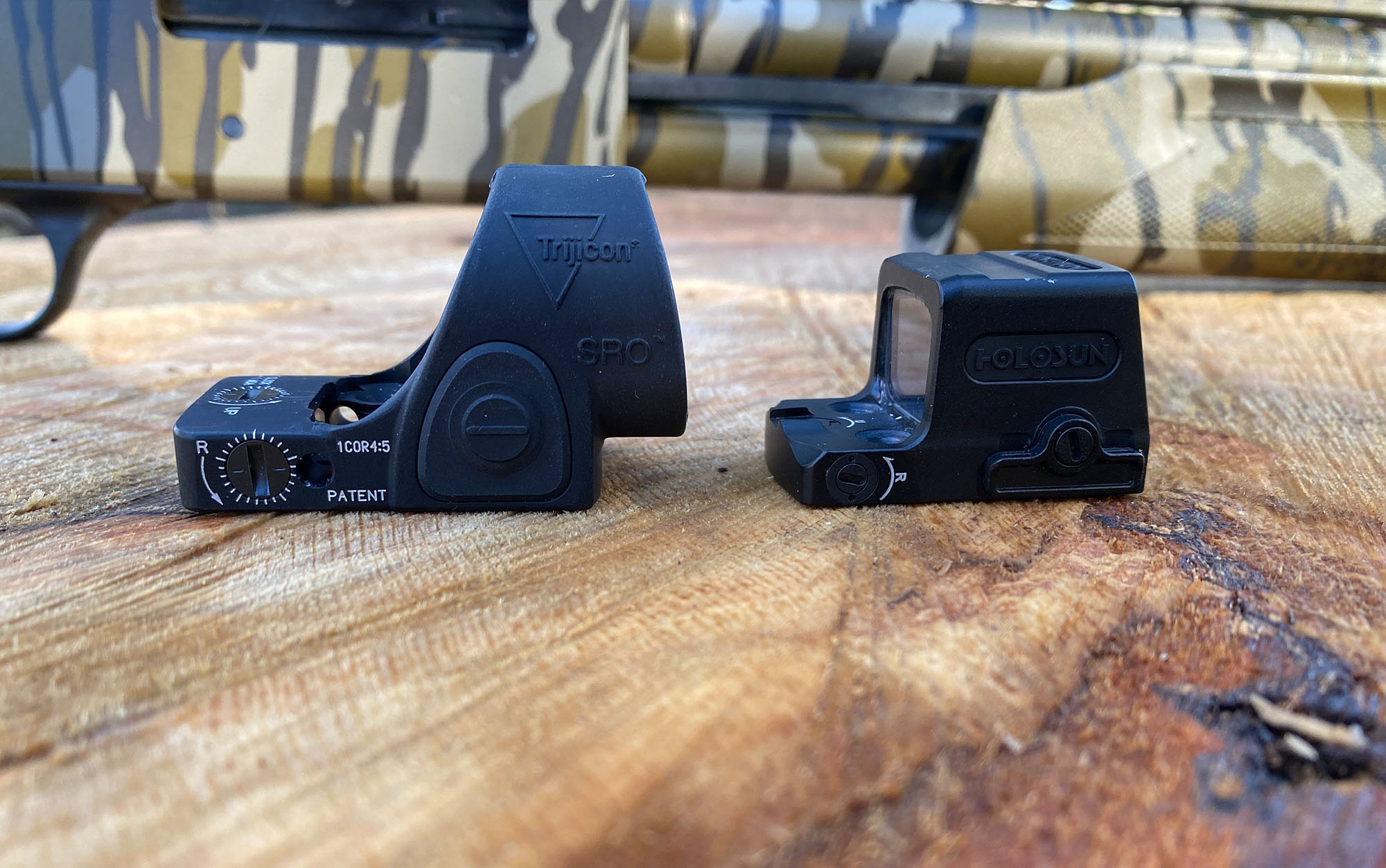 The Trijicon's size compared to the Holosun.