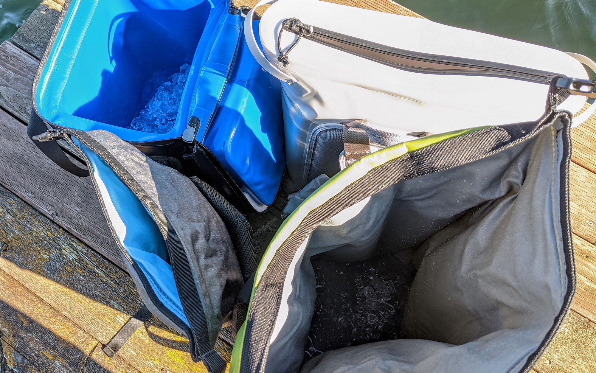 The author left 5 pounds of ice in each cooler to test the insulation capabilities.