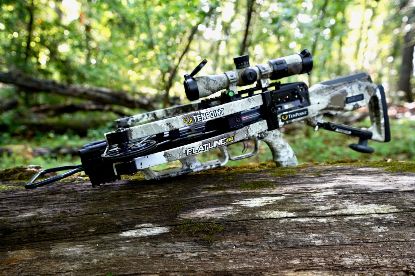 The TenPoint Flatline 460 on a log.