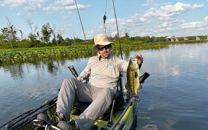 Tester fishes from a kayak inshore.