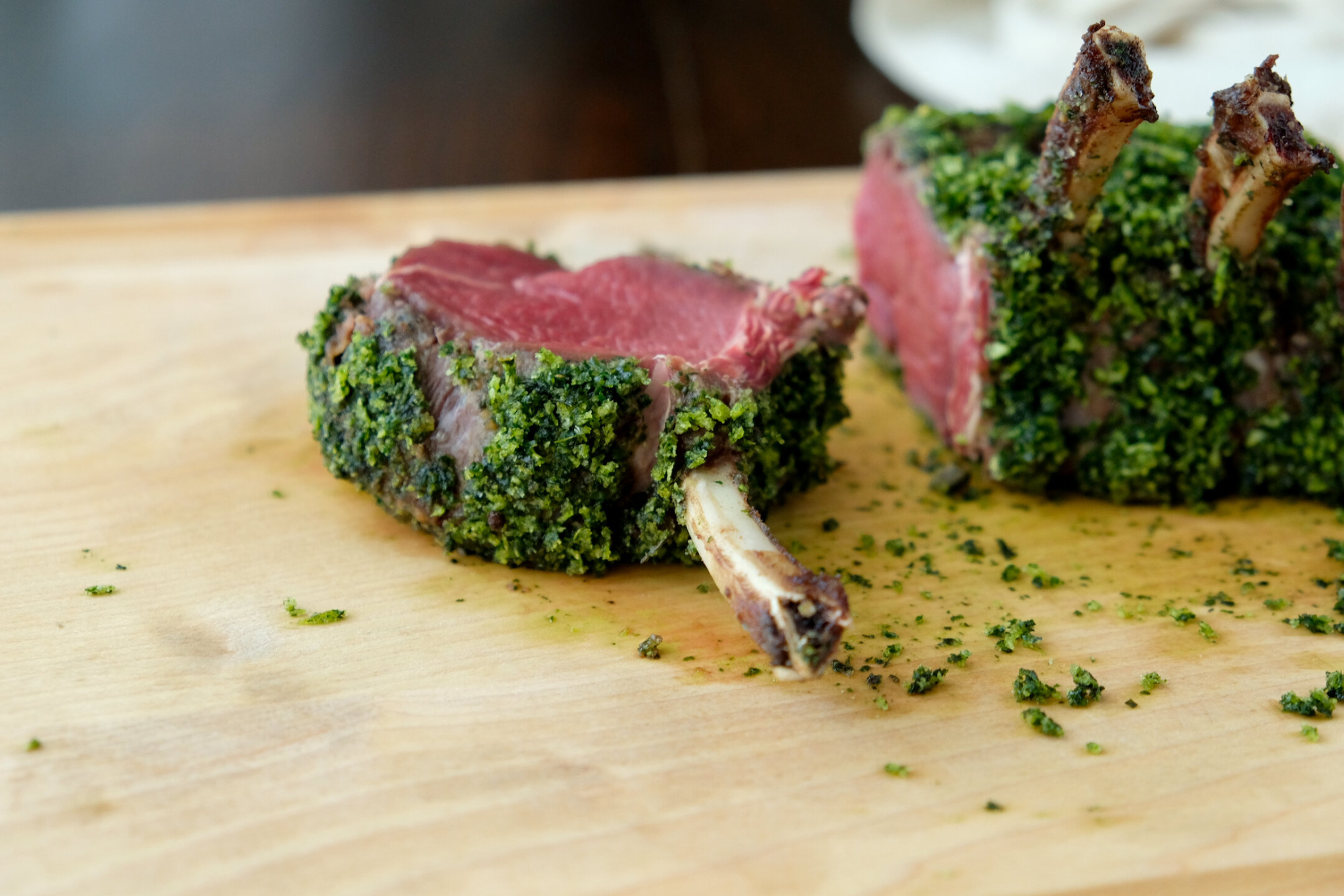 sous vide herb-crusted venison chops