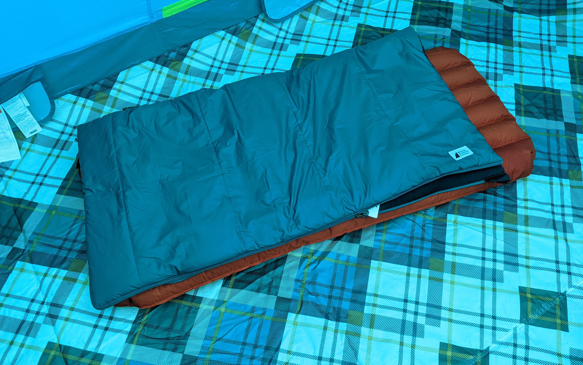 The blue of the NEMO Aurora Highrise 6P Tent is aggressively blue, which washes out some of the fun argyle pattern they have on the tent floor (along with everything else).