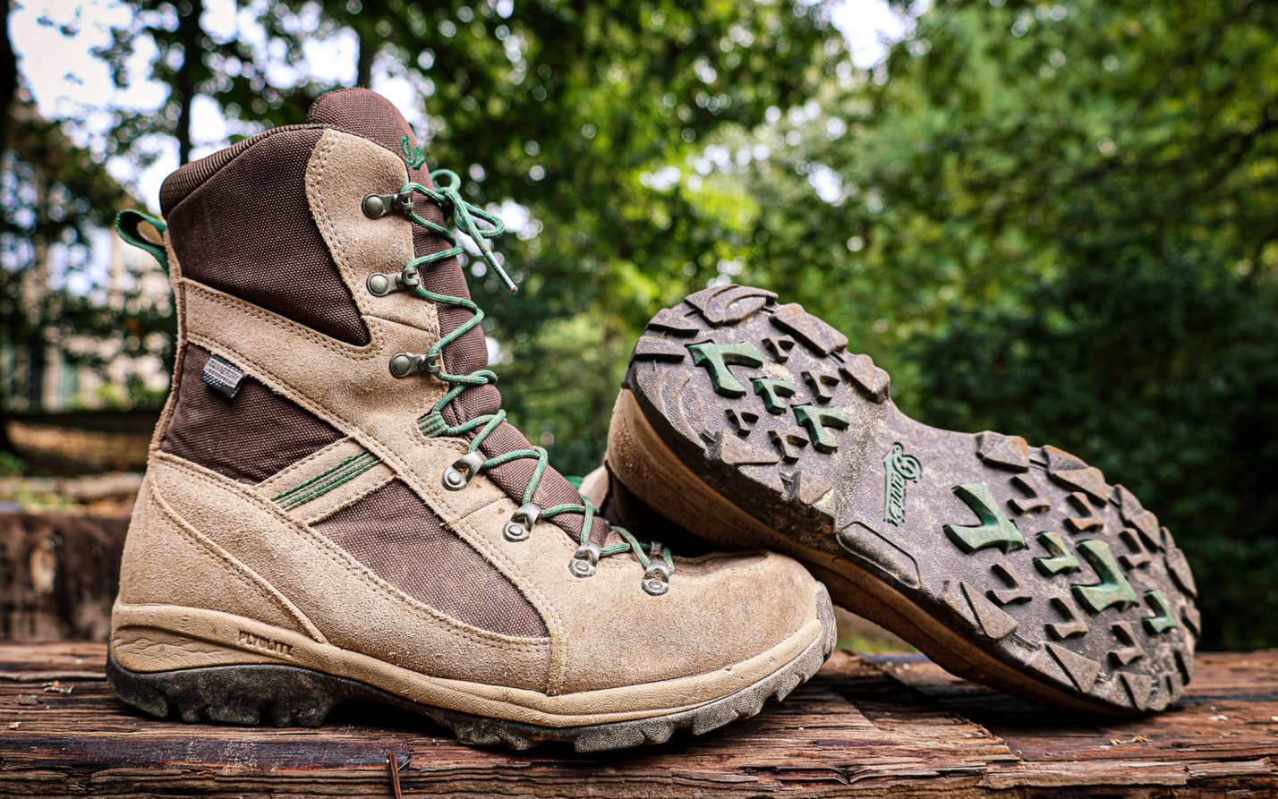 The Danner Wayfinders sit on a deck.