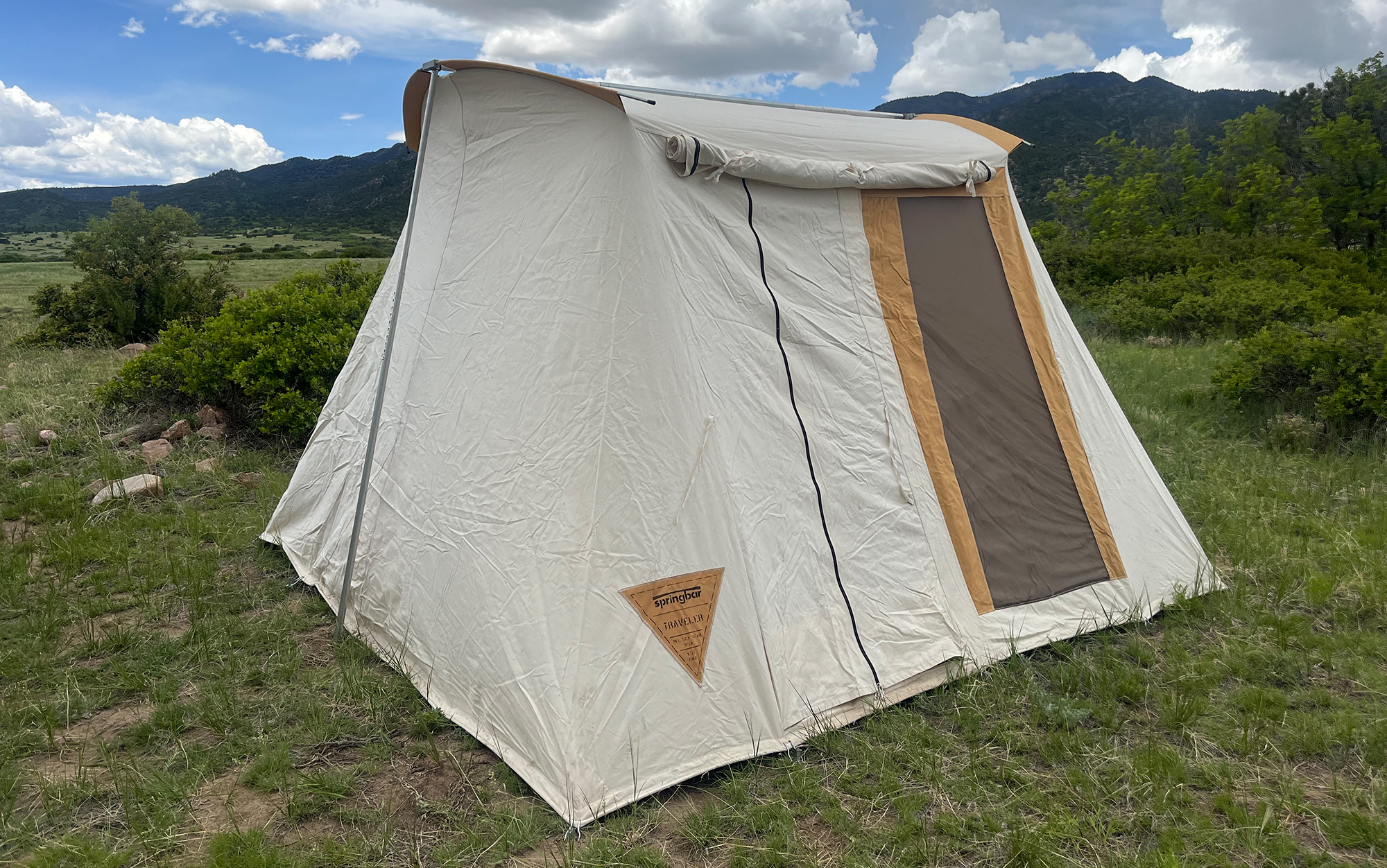 You can zip up the canvas to cover the mesh windows and door in case of a storm.