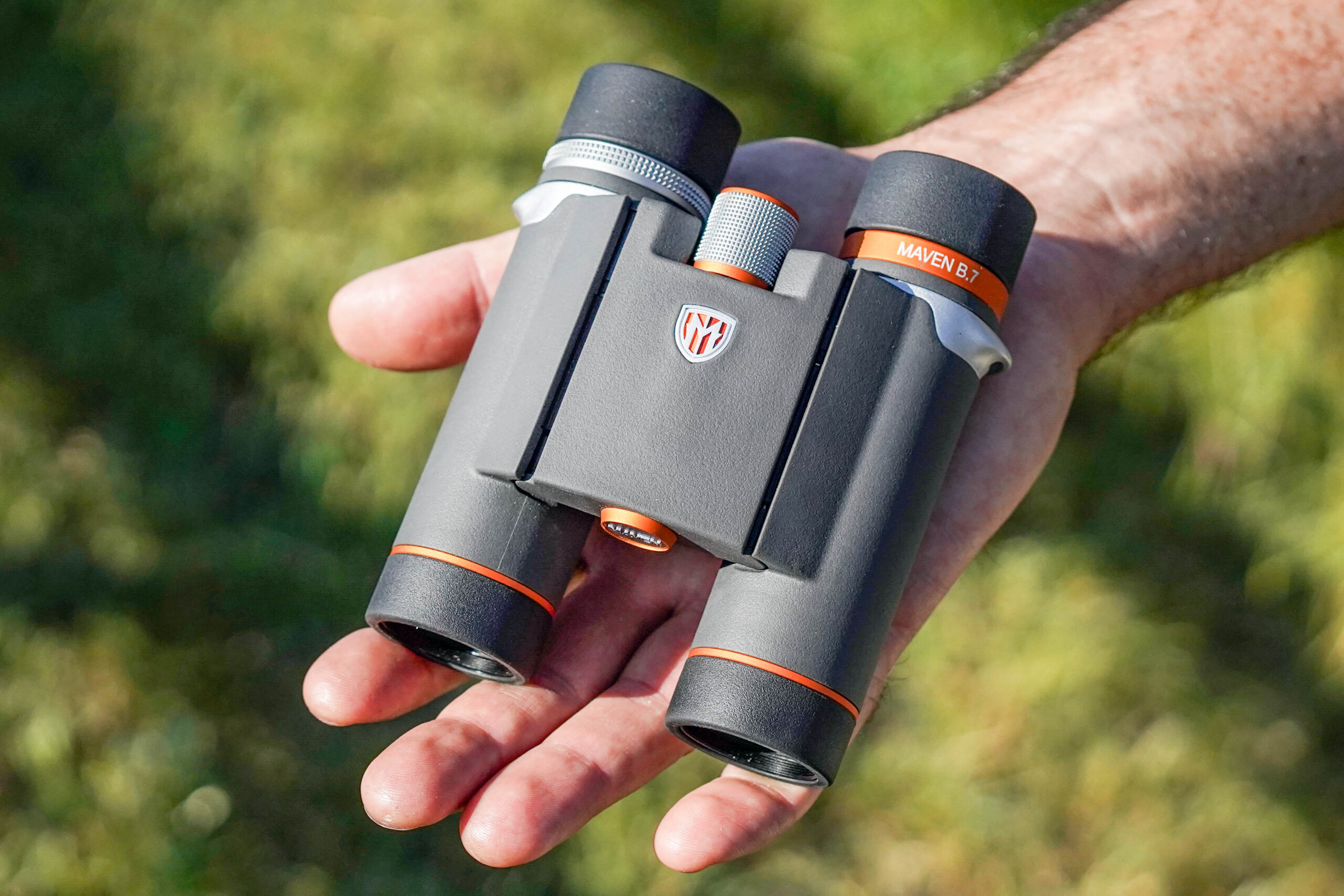 The Maven B.7 binoculars fit in the palm of your hand.