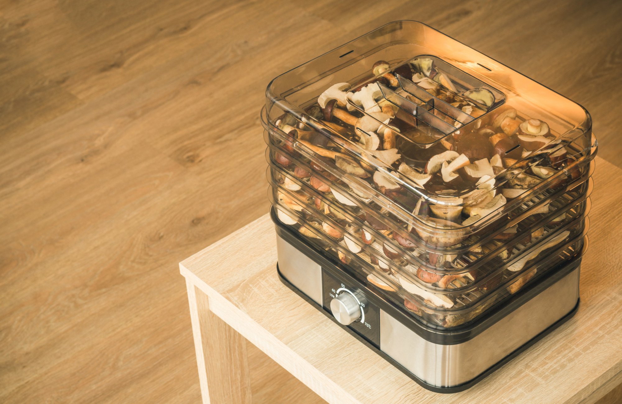 mushrooms in a food dehydrator