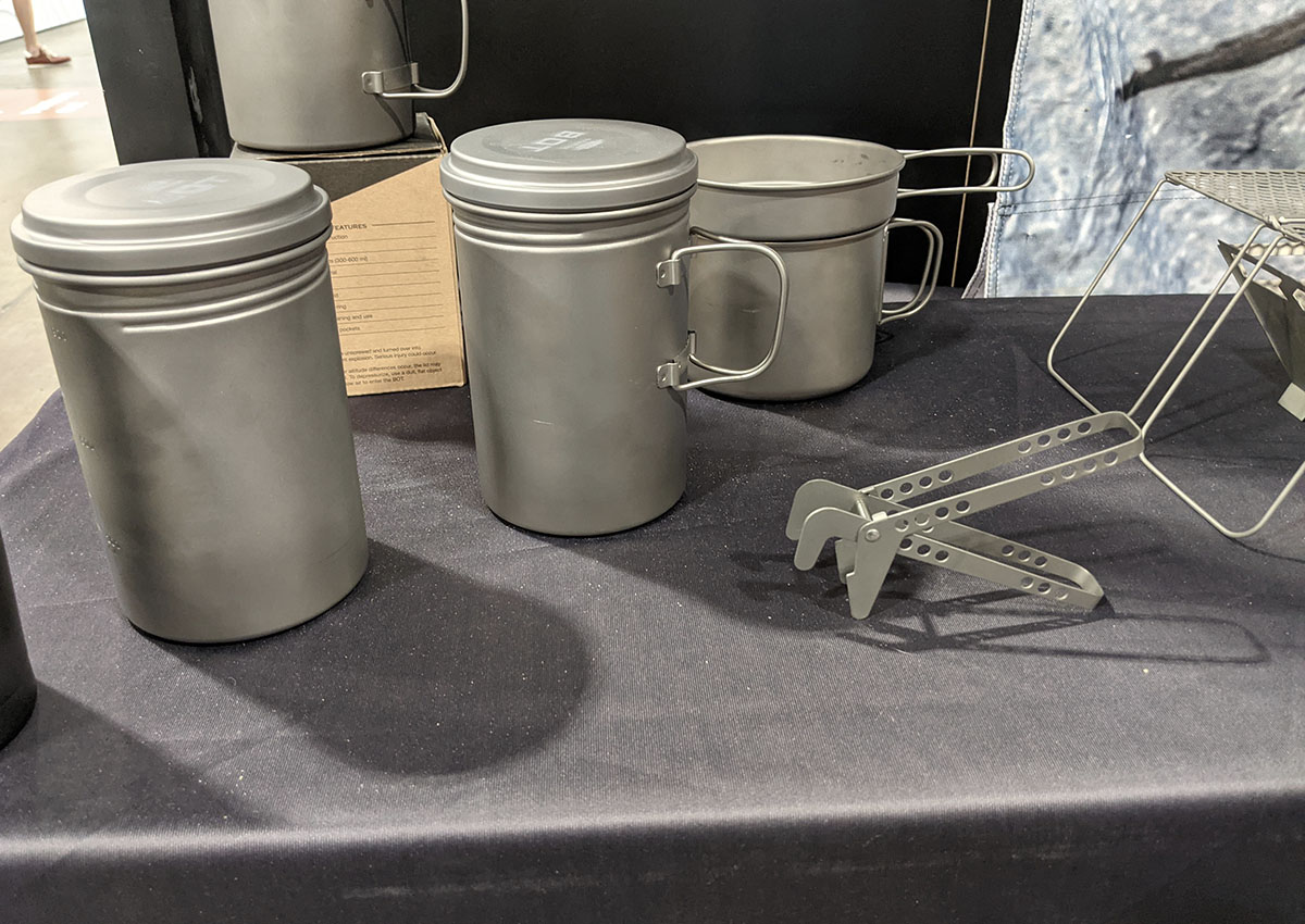 various titanium outdoor products sitting on a table