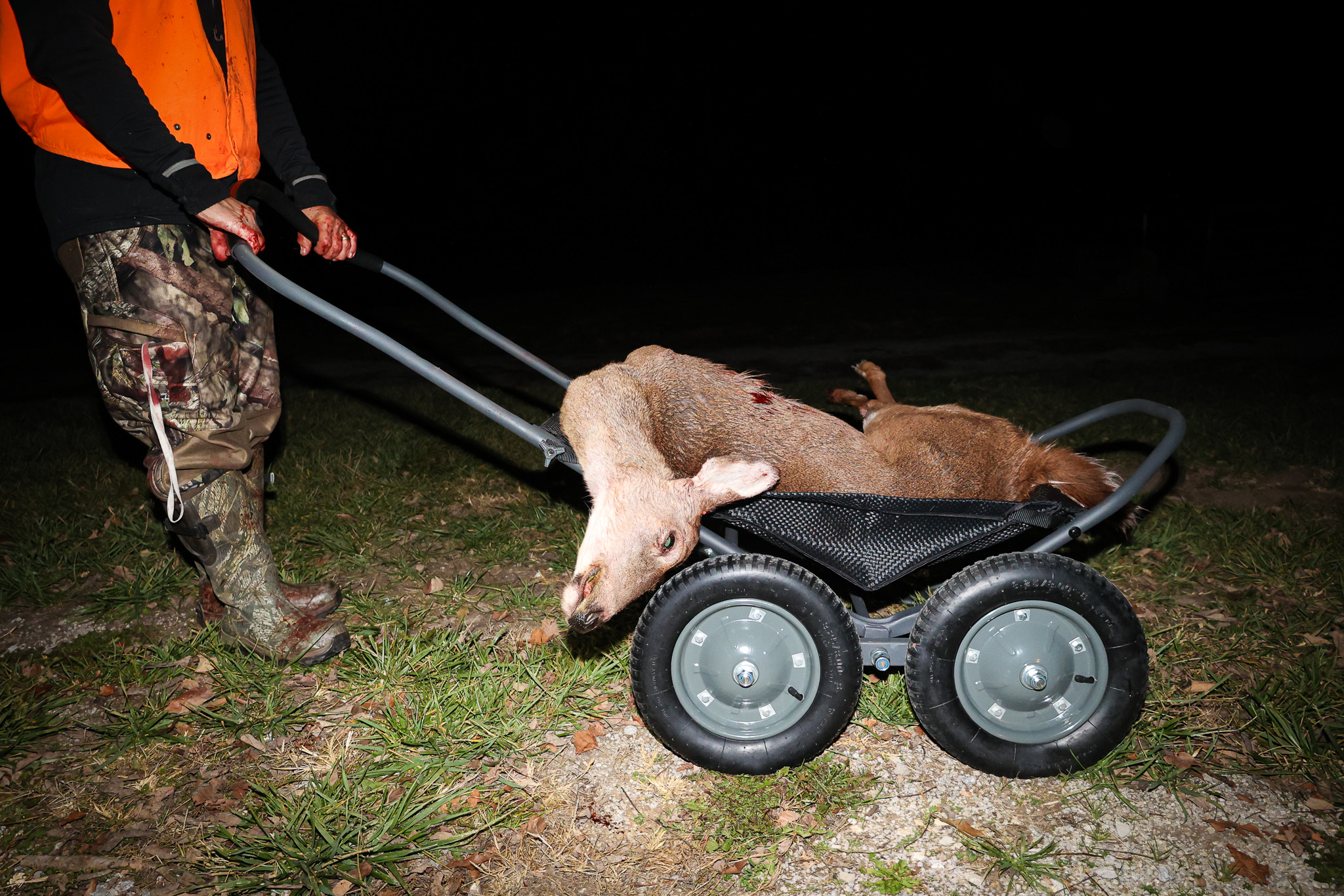 The author testing the Hawk Deer Cart