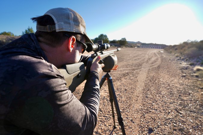 Shooting off a hunting tripod.