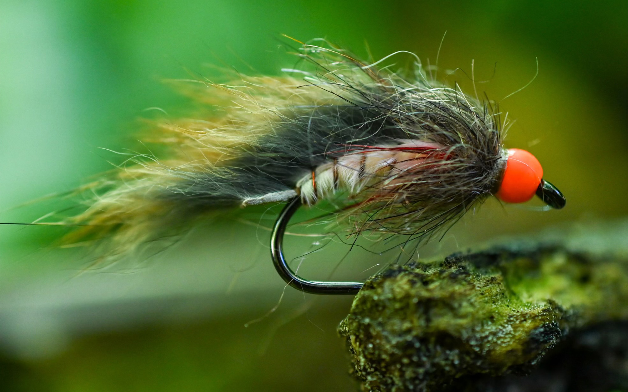 A leech fly tied with rabbit hair.