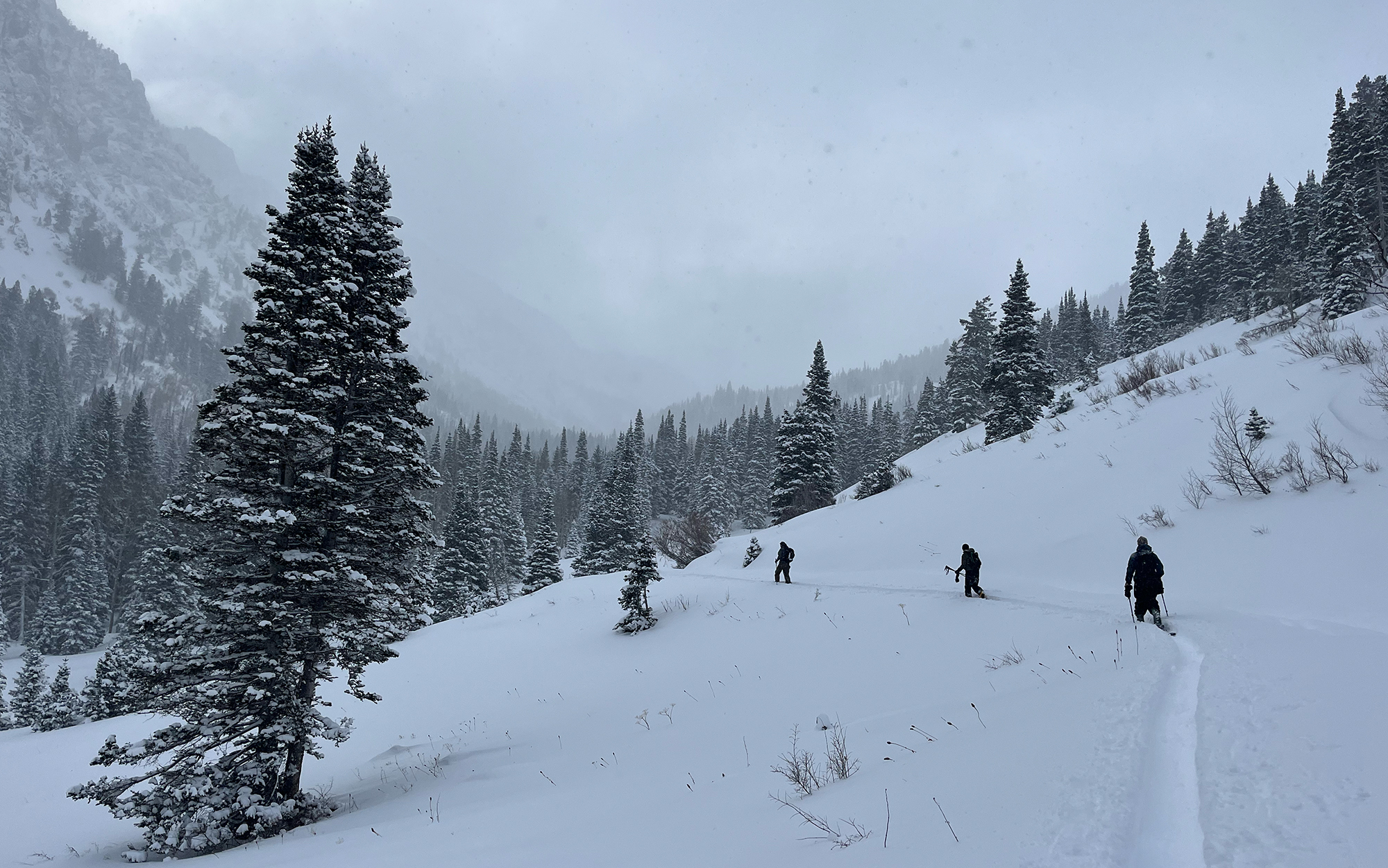 My classmates practice giving each other space to cross under a large slide path where on sunny days, unsuspecting families sometimes stop to build snowmen. My instructor iterated that it’s now our responsibility to say something if we see someone unknowingly taunting fate in avalanche terrain.